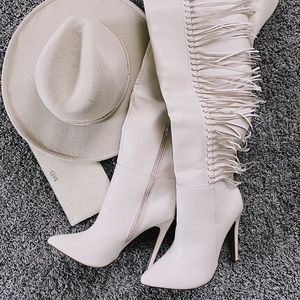 White Fringe Knee Highs JJD x JustFab